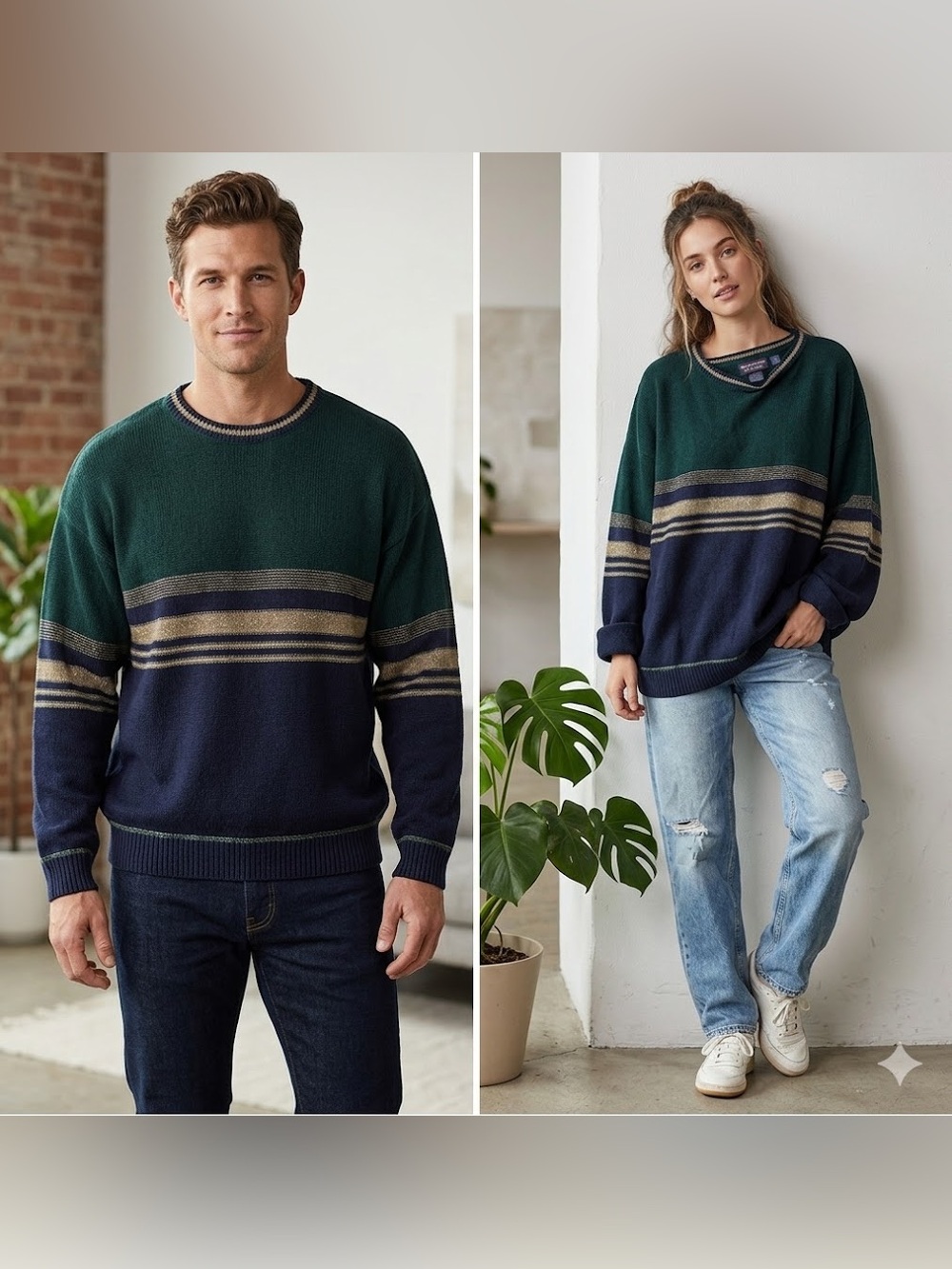 Men’s Roundtree & Yorke Colorblock Sweater, Size Large, Forest Green, Blue, Tan